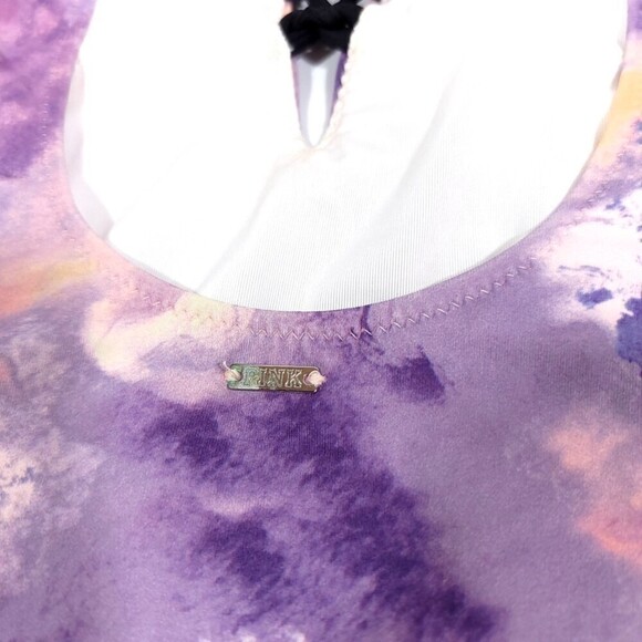 PINK Victorias Secret Lace Up Tie Dye One Piece Swimsuit boho Purple Haze Small - Picture 7 of 10